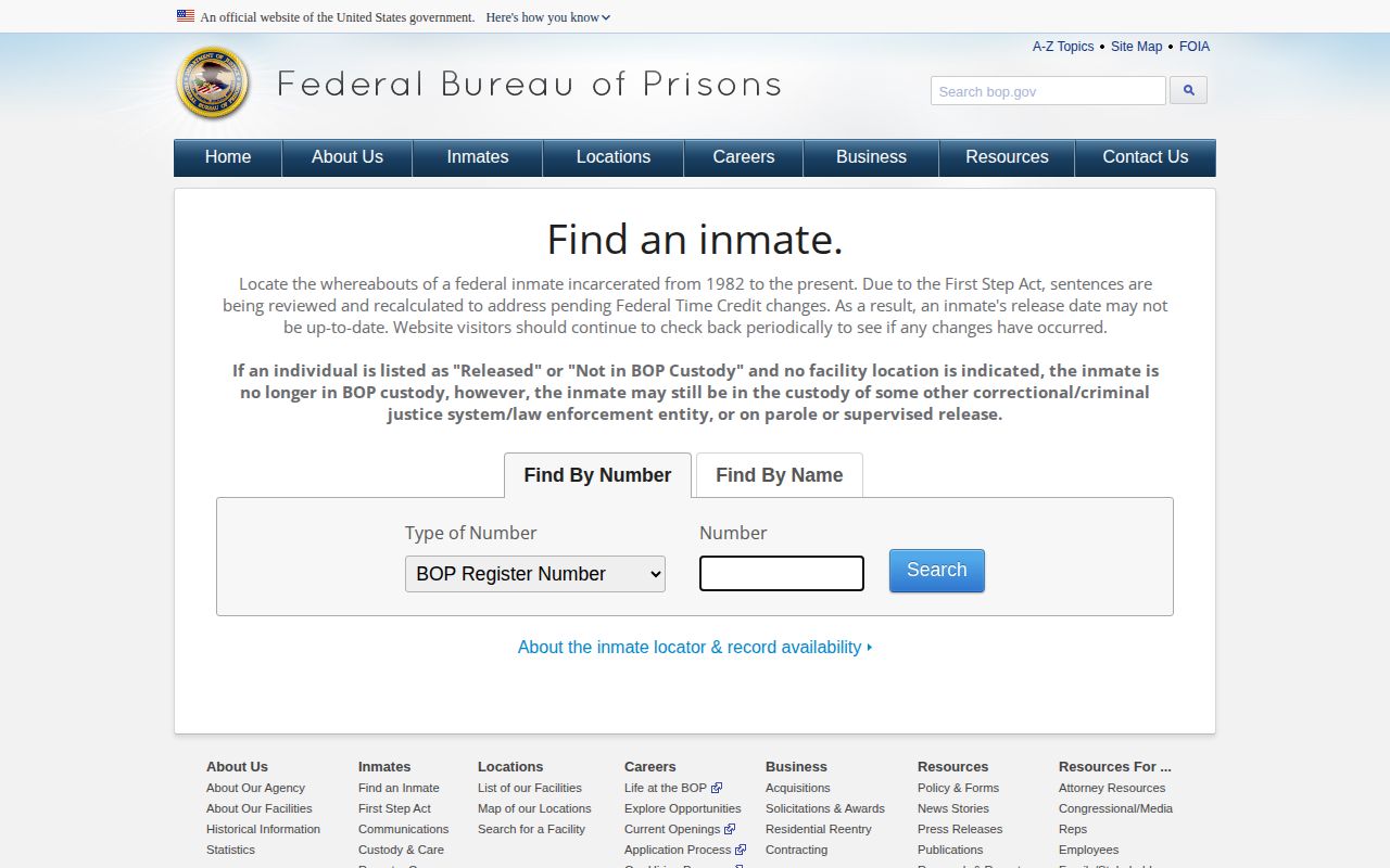 Federal BOP release search for Bear Lake County records