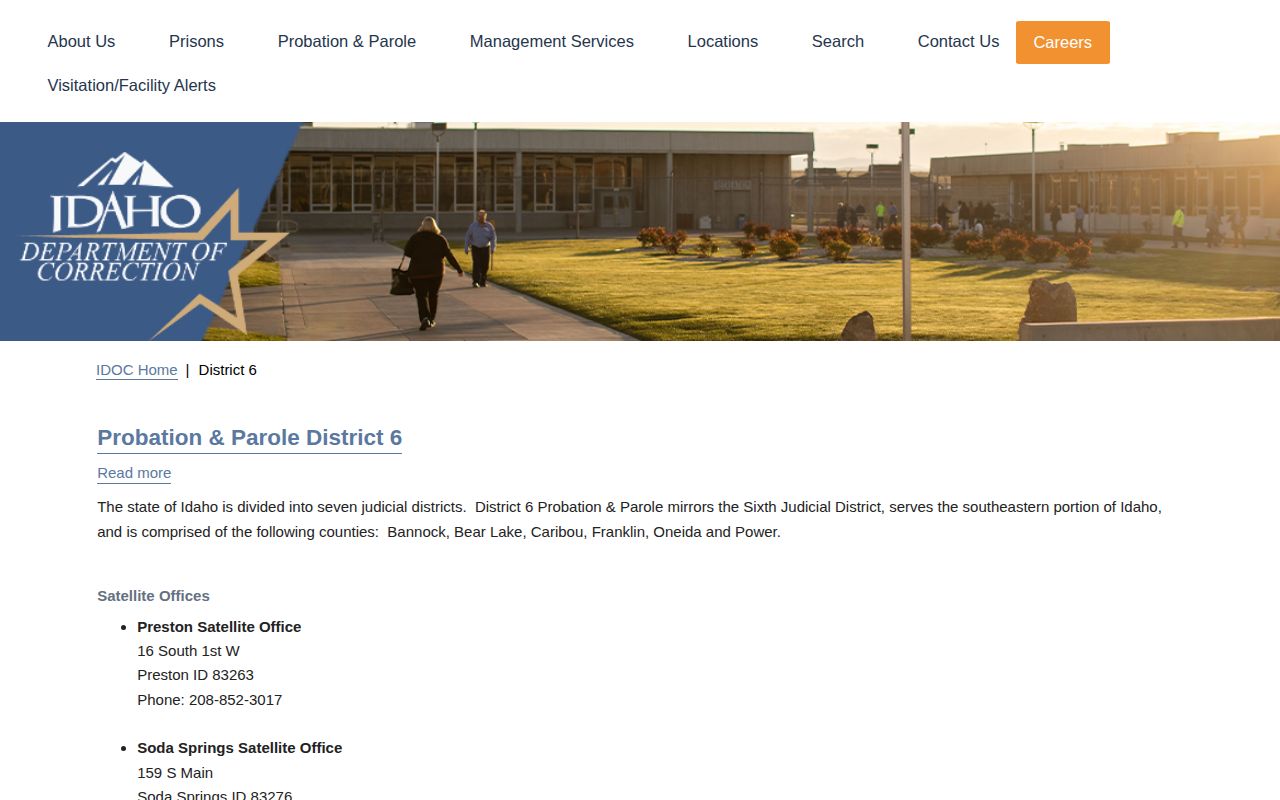 Bear Lake County parole and probation District 6 office information